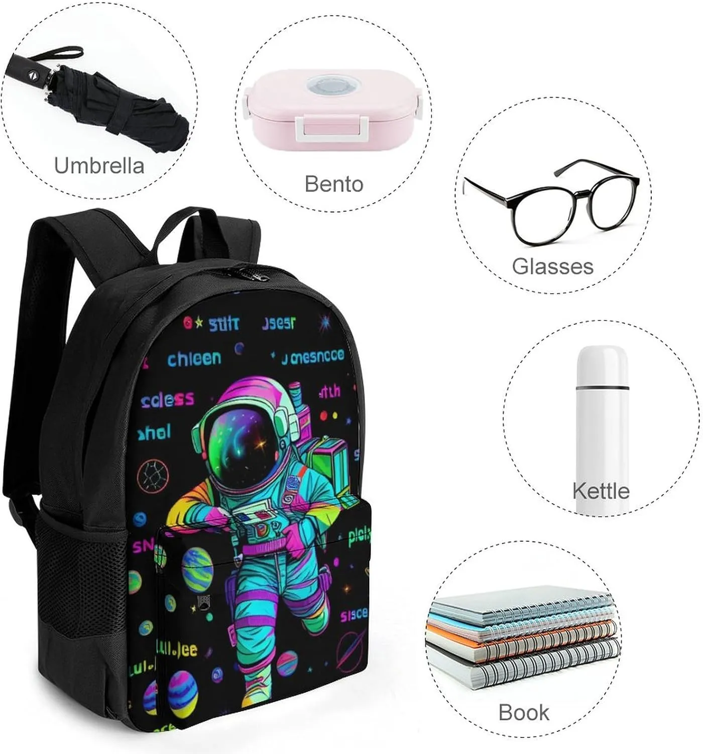Psychedelic Space Astronaut Outer Space Chemical Formula Art Daypack Lightweight Multipurpose Anti-Theft Shoulder Bag Large Capacity Laptop Book Bag Rucksack With Adjustable Shoulder Straps