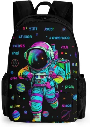 Psychedelic Space Astronaut Outer Space Chemical Formula Art Daypack Lightweight Multipurpose Anti-Theft Shoulder Bag Large Capacity Laptop Book Bag Rucksack With Adjustable Shoulder Straps