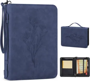 PU Leather Bible Cover Case for Men and Women - Large Waterproof Protective Case With Handle, Carrier Tote Bag With Christian Accessories Gifts (Dark Blue 3#, M)