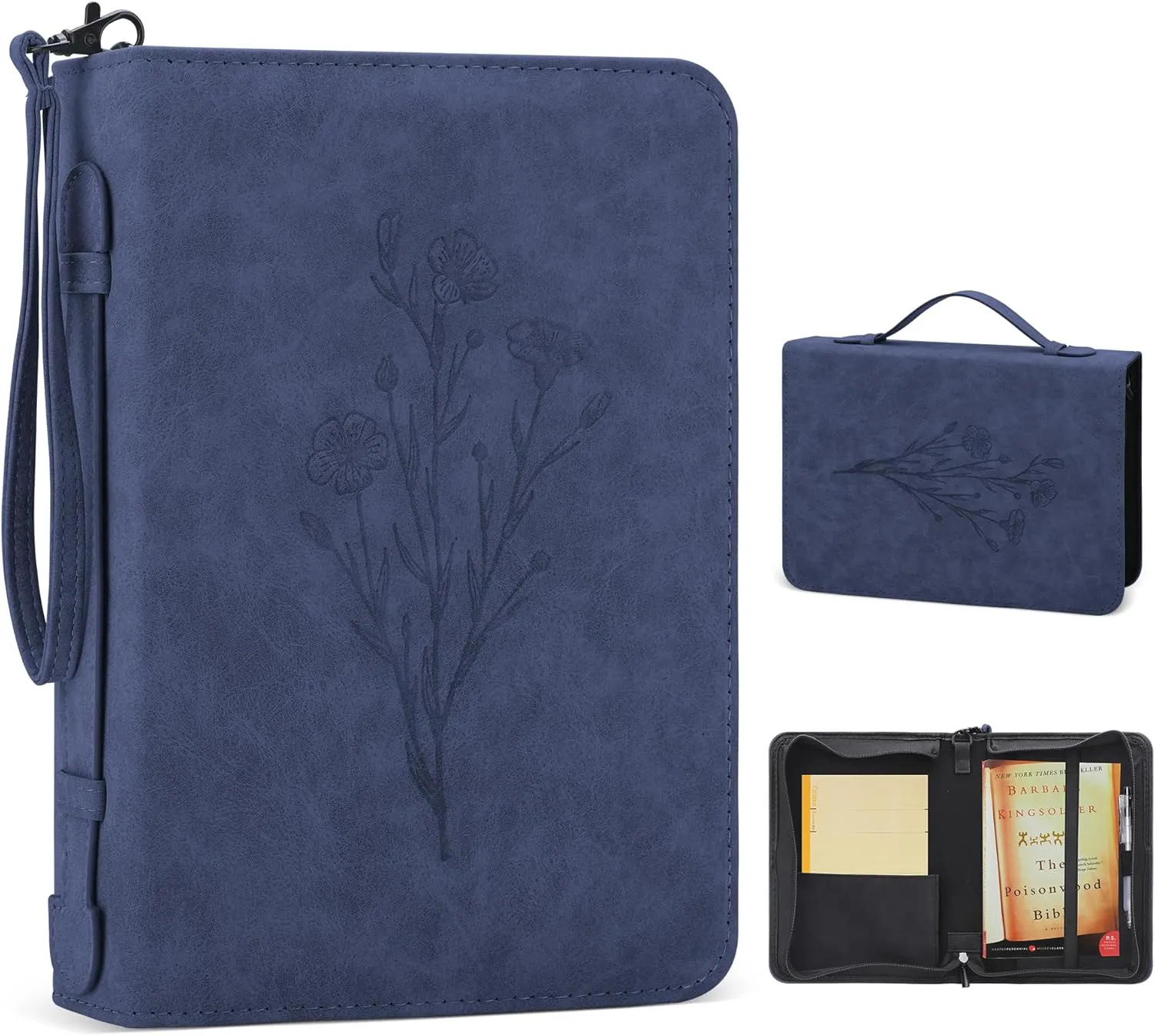 PU Leather Bible Cover Case for Men and Women - Large Waterproof Protective Case With Handle, Carrier Tote Bag With Christian Accessories Gifts (Dark Blue 3#, M)