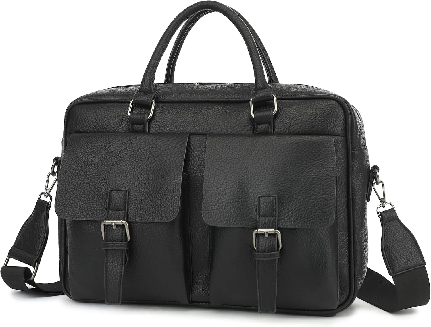 PU Leather Laptop Briefcase, Water Repellent, Multi-Functional, Laptop Shoulder Bag For laptop up to 15.6 inch (Black PU)