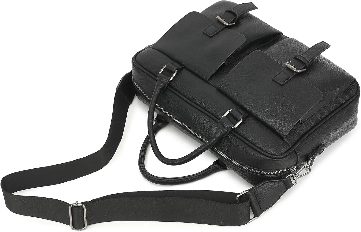 PU Leather Laptop Briefcase, Water Repellent, Multi-Functional, Laptop Shoulder Bag For laptop up to 15.6 inch (Black PU)