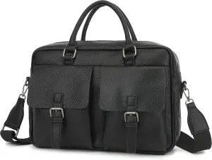PU Leather Laptop Briefcase, Water Repellent, Multi-Functional, Laptop Shoulder Bag For laptop up to 15.6 inch (Black PU)