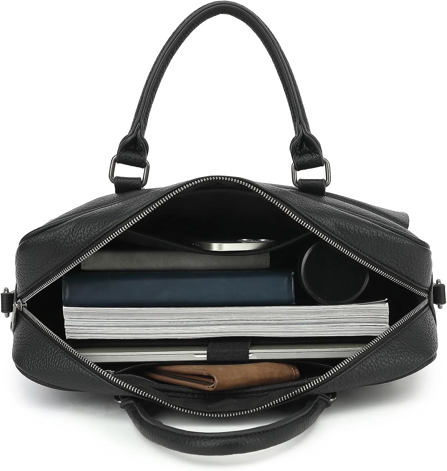 PU Leather Laptop Briefcase, Water Repellent, Multi-Functional, Laptop Shoulder Bag For laptop up to 15.6 inch (Black PU)