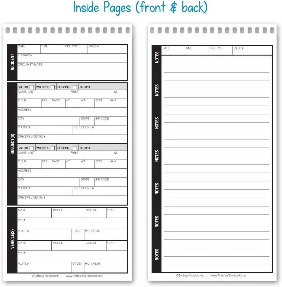 Public Safety Notebook – Spiral Notebook, Notepad, Writing Pad with Template for Interviews, Accidents & Incident Reports, Field Book for Police – 4 x 8 Inches, 70 Sheets / 140 Pages (Pack of 12)