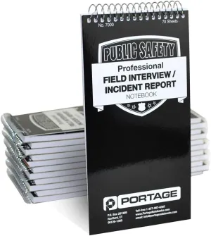Public Safety Notebook – Spiral Notebook, Notepad, Writing Pad with Template for Interviews, Accidents & Incident Reports, Field Book for Police – 4 x 8 Inches, 70 Sheets / 140 Pages (Pack of 12)