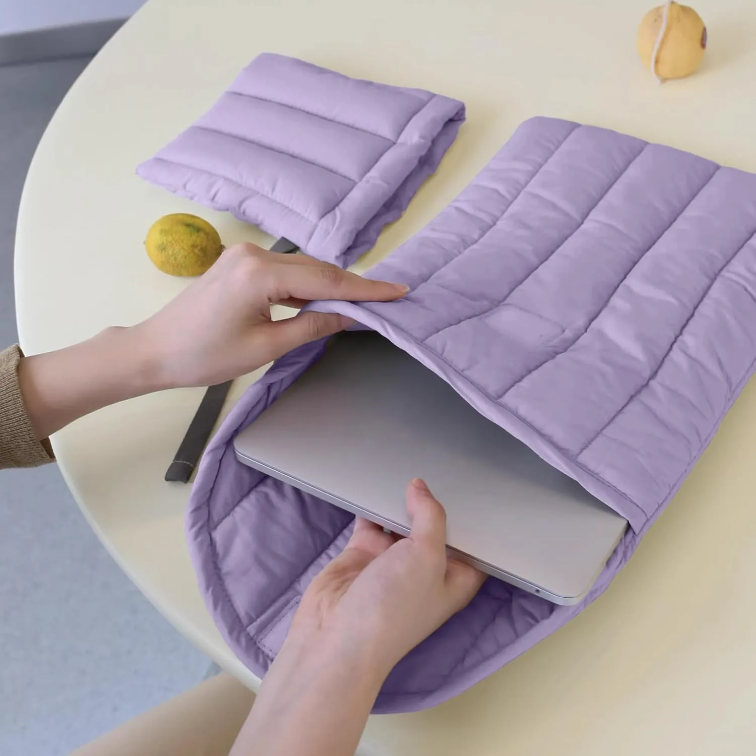 Puffy Laptop Sleeve Set 13-14 Inch Purple, Protective Carrying Case with Data Cable Bag, Cute Case Bag Compatible with 13 and 14 Inch Laptops, for MacBook Air M2 M1, Asus/Dell Xps/Lenovo