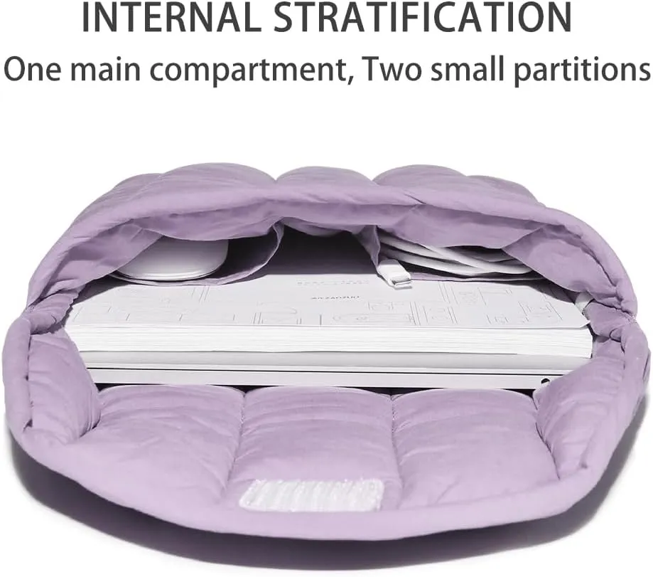 Puffy Laptop Sleeve Set 13-14 Inch Purple, Protective Carrying Case with Data Cable Bag, Cute Case Bag Compatible with 13 and 14 Inch Laptops, for MacBook Air M2 M1, Asus/Dell Xps/Lenovo
