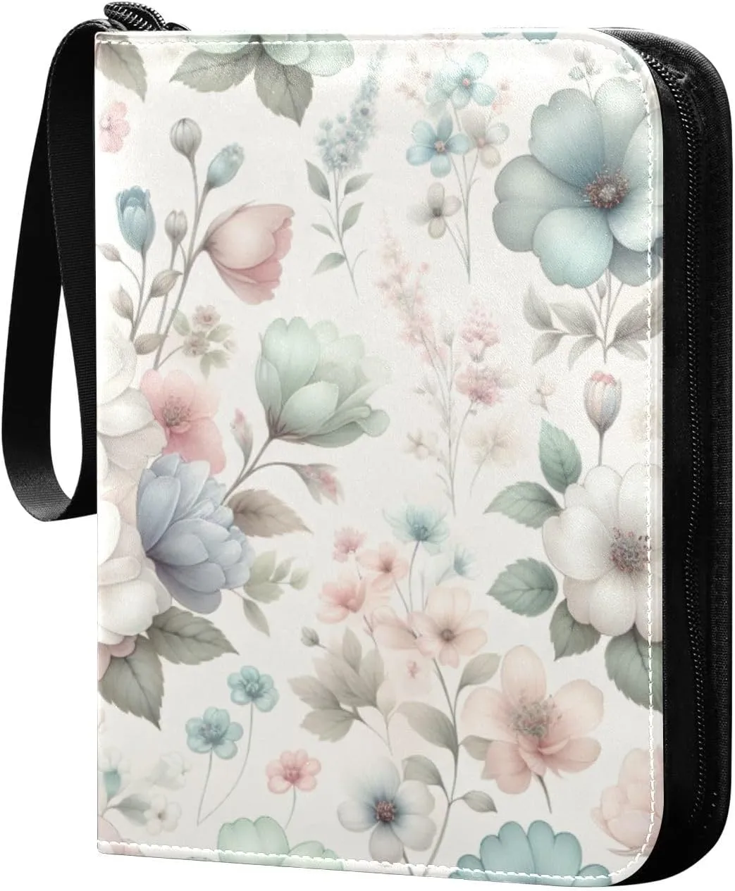 Pure Flowers Card Binder 4 Pocket Trading Card Album Fits 400 Sports/Game Cards, PU Cover 3 Ring Card Collection with 50 Removable Sleeves