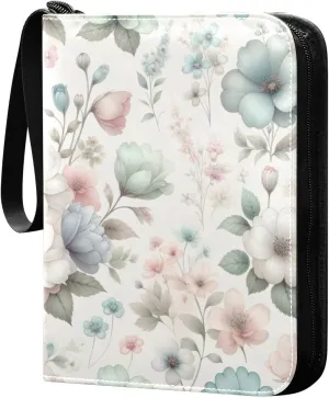 Pure Flowers Card Binder 4 Pocket Trading Card Album Fits 400 Sports/Game Cards, PU Cover 3 Ring Card Collection with 50 Removable Sleeves