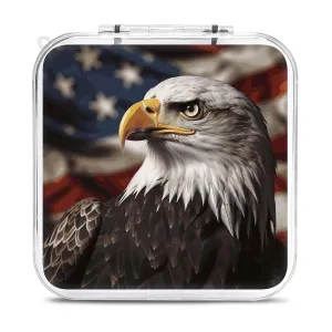 QMNBTES Bald Eagle US Flag Switch Game Case Switch Game Holder Cartridge Case Storage 12 Games & 2 Micro Sd Card Slots, Travel Carry Cases, Portable Games Card Storage, Hard Shell, Buckle Closure
