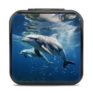QMNBTES Cute Dolphins Switch Game Case Switch Game Holder Cartridge Case Storage 24 Games & 2 Micro Sd Card Slots, Travel Carry Cases, Portable Games Card Storage, Hard Shell, Buckle Closure