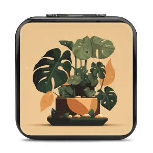 QMNBTES Gray Monstera Plant Switch Game Case Switch Game Holder Cartridge Case Storage 24 Games & 2 Micro Sd Card Slots, Travel Carry Cases, Portable Games Card Storage, Hard Shell, Buckle Closure