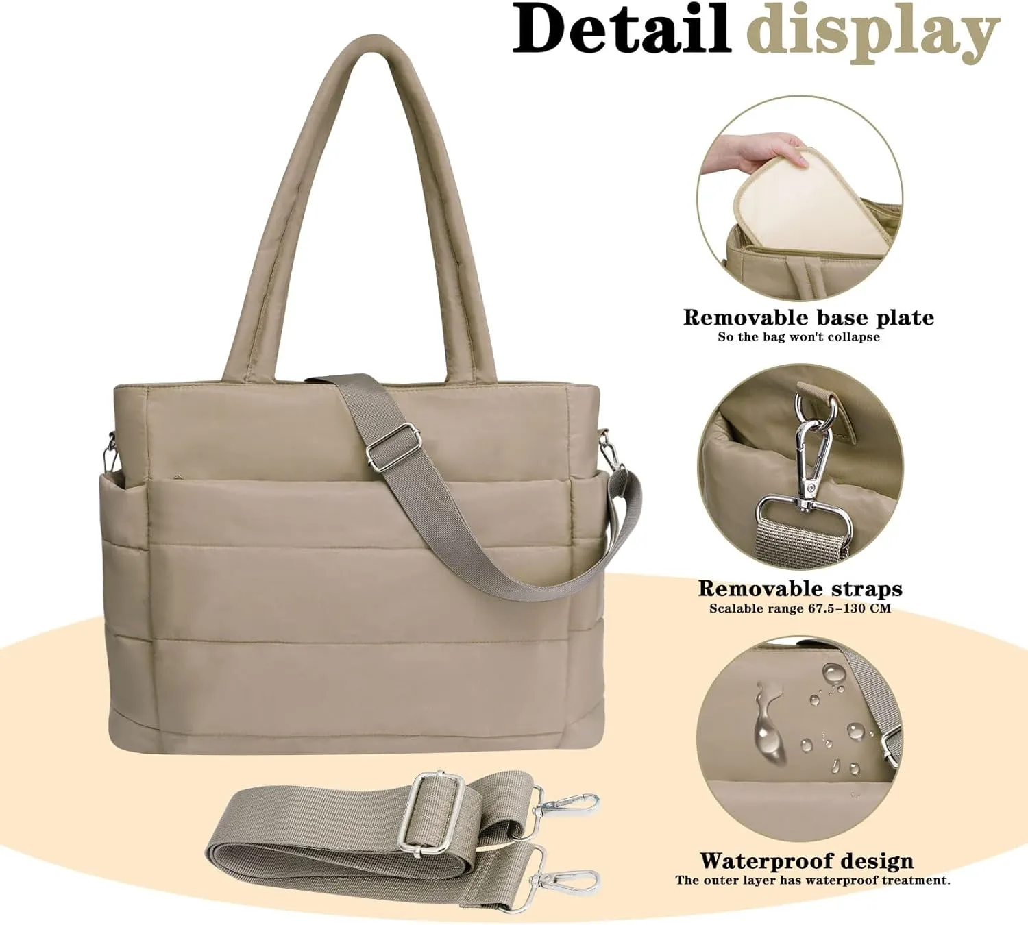 Quilted Tote Bag, Large Carryall Shoulder Hobo Bag, Lightweight Puffer Design