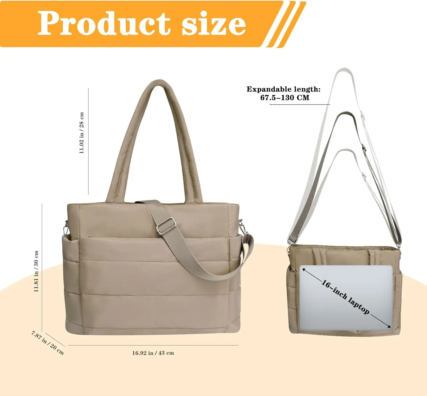 Quilted Tote Bag, Large Carryall Shoulder Hobo Bag, Lightweight Puffer Design