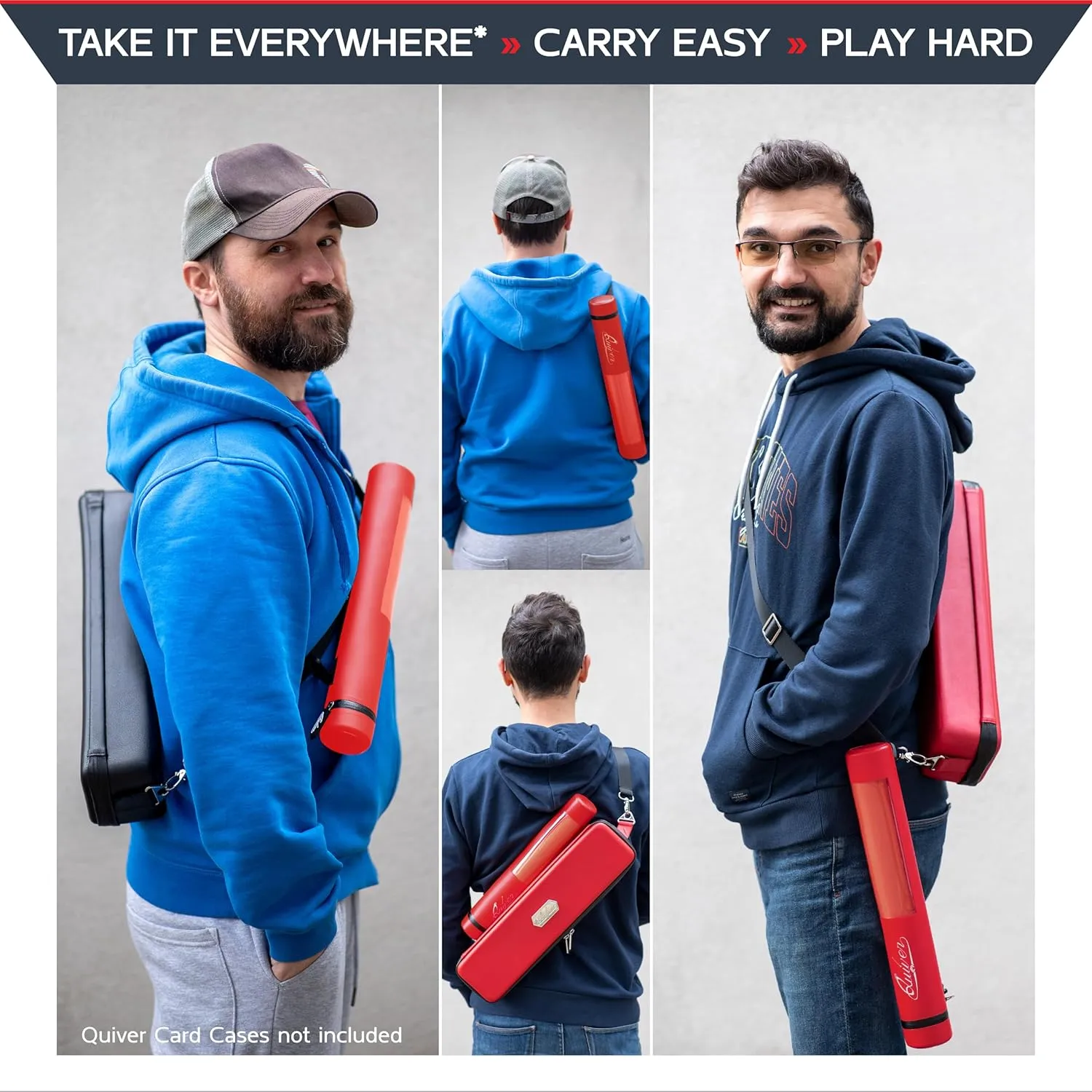 Quiver Time Red XL Orion Playmat Tube - TCG MtG Playmat Tube Case Bag with Waterproof Zipper, Hidden Dice Pocket, Adjustable Removable Shoulder Strap, See-Through Window, Fits 14" and 15" playmats