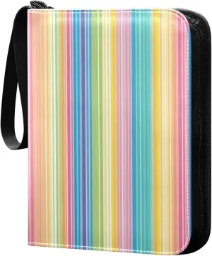 Rainbow Stripes Colorful Card Binder 4 Pocket Trading Card Album Fits 400 Sports/Game Cards, PU Cover 3 Ring Card Collection with 50 Removable Sleeves