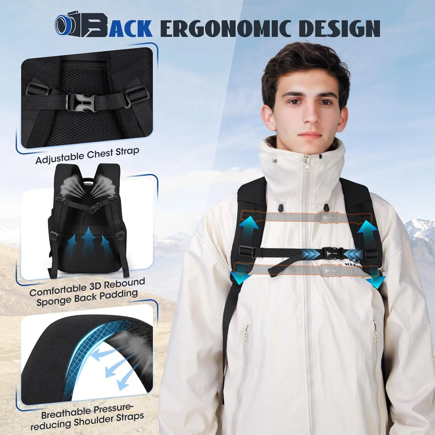 RAINSMORE Camera Backpack Camera Bag for Photographers DSLR SLR Mirrorless Camera Cases with Waterproof Rain Cover & Laptop Compartment Fits 14 Inch Laptop,Anti Theft Travel photography backpack,Black