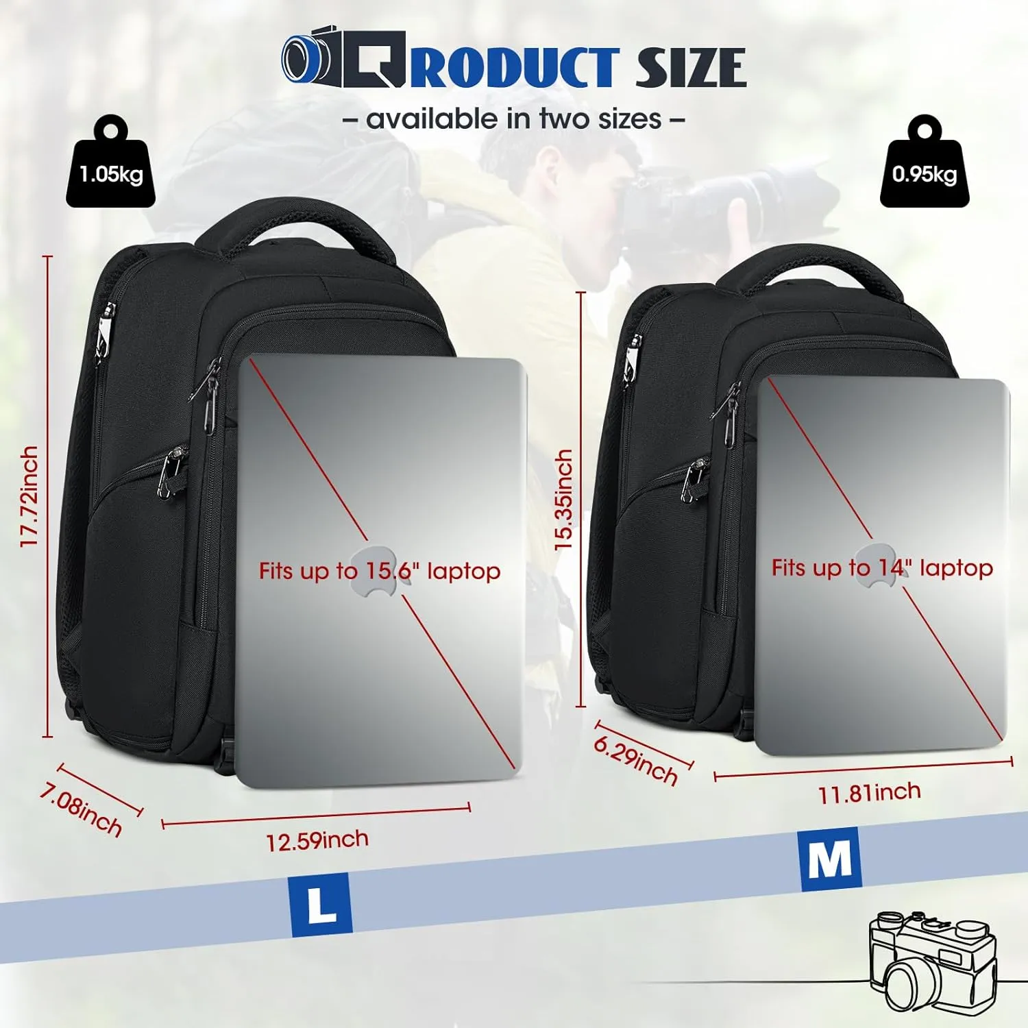 RAINSMORE Camera Backpack Camera Bag for Photographers DSLR SLR Mirrorless Camera Cases with Waterproof Rain Cover & Laptop Compartment Fits 14 Inch Laptop,Anti Theft Travel photography backpack,Black