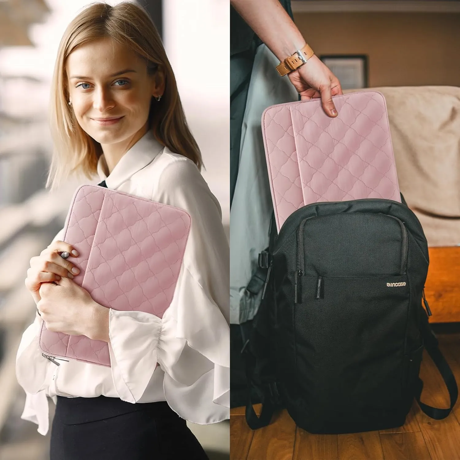 RAINYEAR Puffy Laptop Sleeve 13.3 Inch Protective Lightweight Laptop Bag Laptop Carrying Case Compatible with MacBook Air/Pro 13-13.3 inch, MacBook Pro 14 inch, Pink