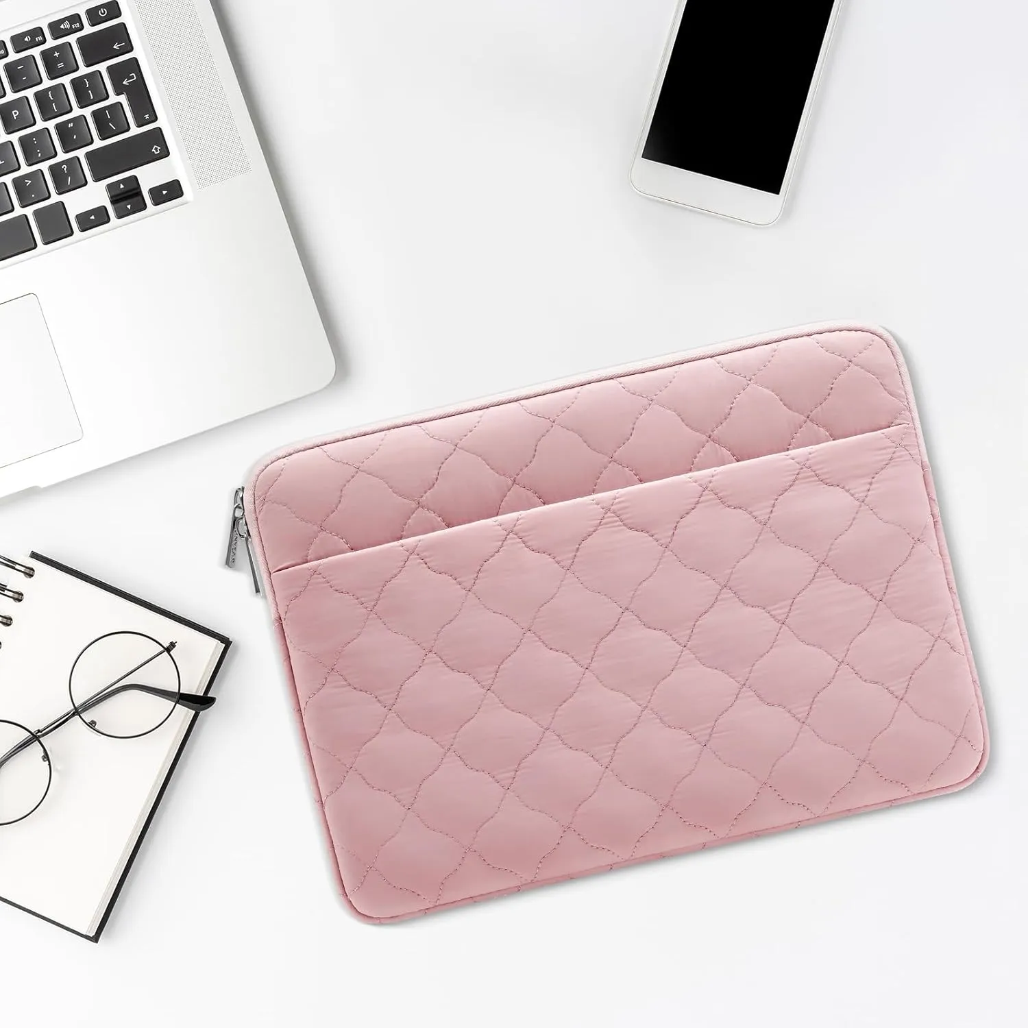 RAINYEAR Puffy Laptop Sleeve 13.3 Inch Protective Lightweight Laptop Bag Laptop Carrying Case Compatible with MacBook Air/Pro 13-13.3 inch, MacBook Pro 14 inch, Pink