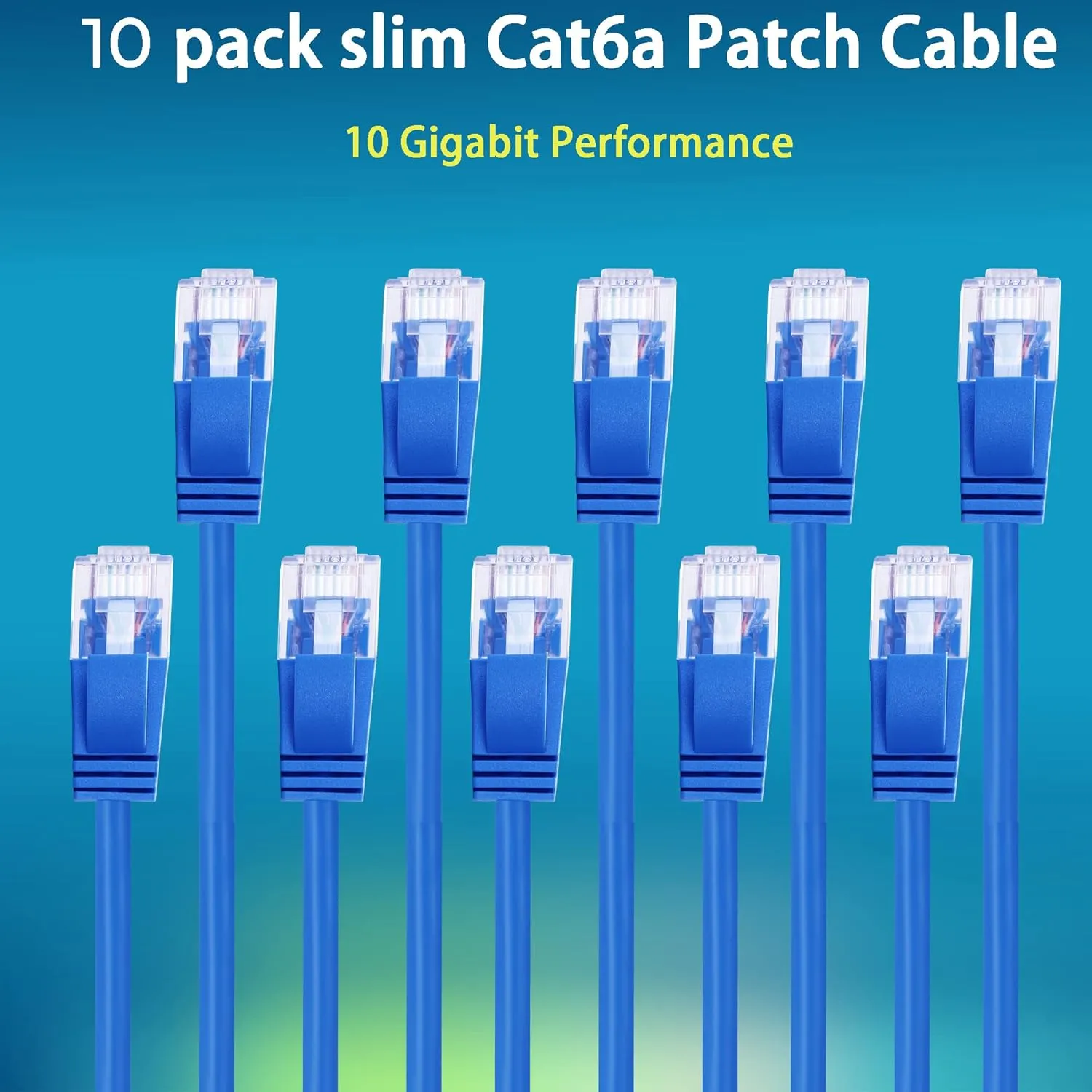 Rapink Patch Cables Cat6a 10ft (10 Pack) Slim, Cat6a Ethernet Patch Cable 10G Support, Snagless Cat 6 Patch Cable for Patch Panel to Switch, Flexiable Cat 6a Ethernet Cable with Gold Plated