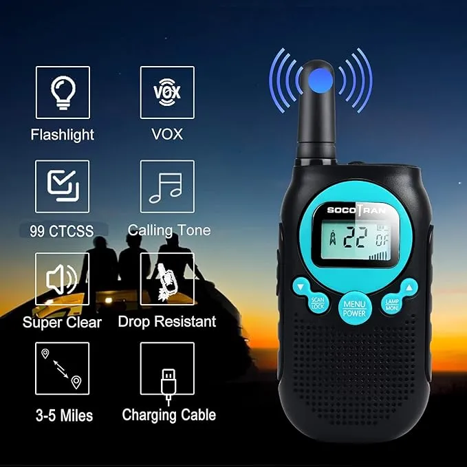 Rechargeable Walkie Talkies for Adults 5 Mile Long Range Boys Walkie-talkies 2 Pack 22CH 0.5W License Free FRS Two Way Radio with Flashlight Easy to Use for Family Camping Trip