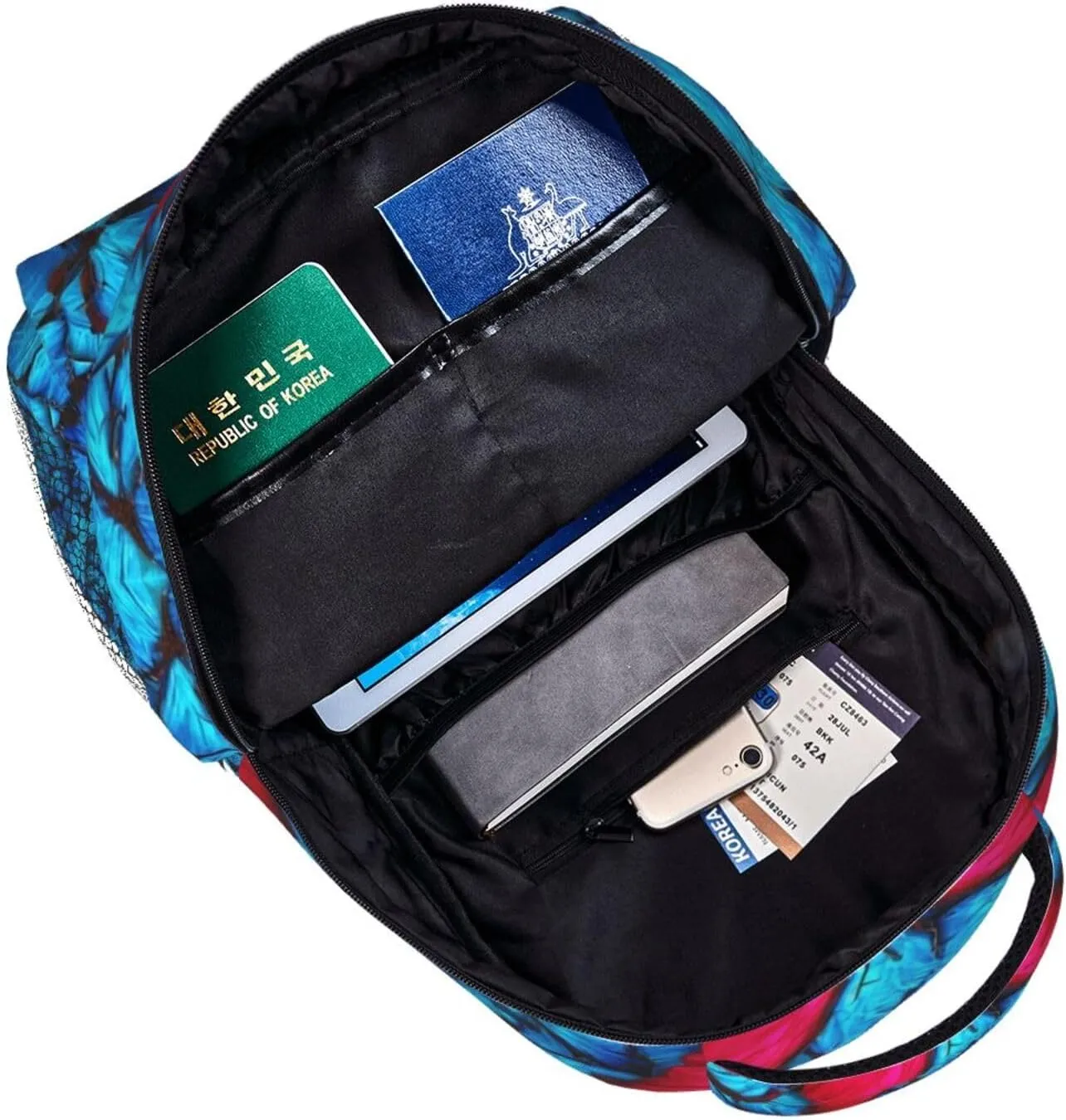 Red And Blue Butterfly Rucksacks Lightweight Multipurpose Anti-Theft Shoulder Bag Big Capacity Traveling & Camping Backpack With Side Pockets