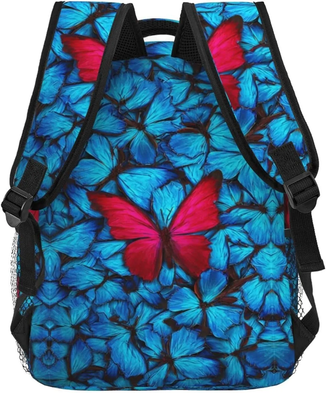 Red And Blue Butterfly Rucksacks Lightweight Multipurpose Anti-Theft Shoulder Bag Big Capacity Traveling & Camping Backpack With Side Pockets