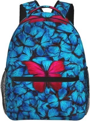 Red And Blue Butterfly Rucksacks Lightweight Multipurpose Anti-Theft Shoulder Bag Big Capacity Traveling & Camping Backpack With Side Pockets