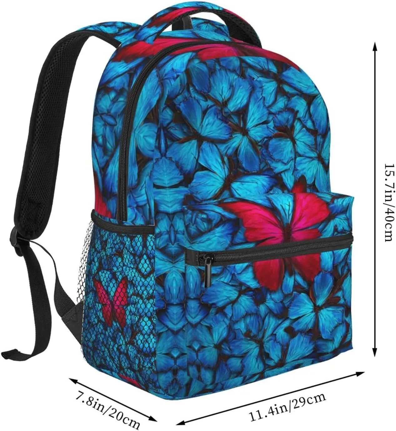 Red And Blue Butterfly Rucksacks Lightweight Multipurpose Anti-Theft Shoulder Bag Big Capacity Traveling & Camping Backpack With Side Pockets
