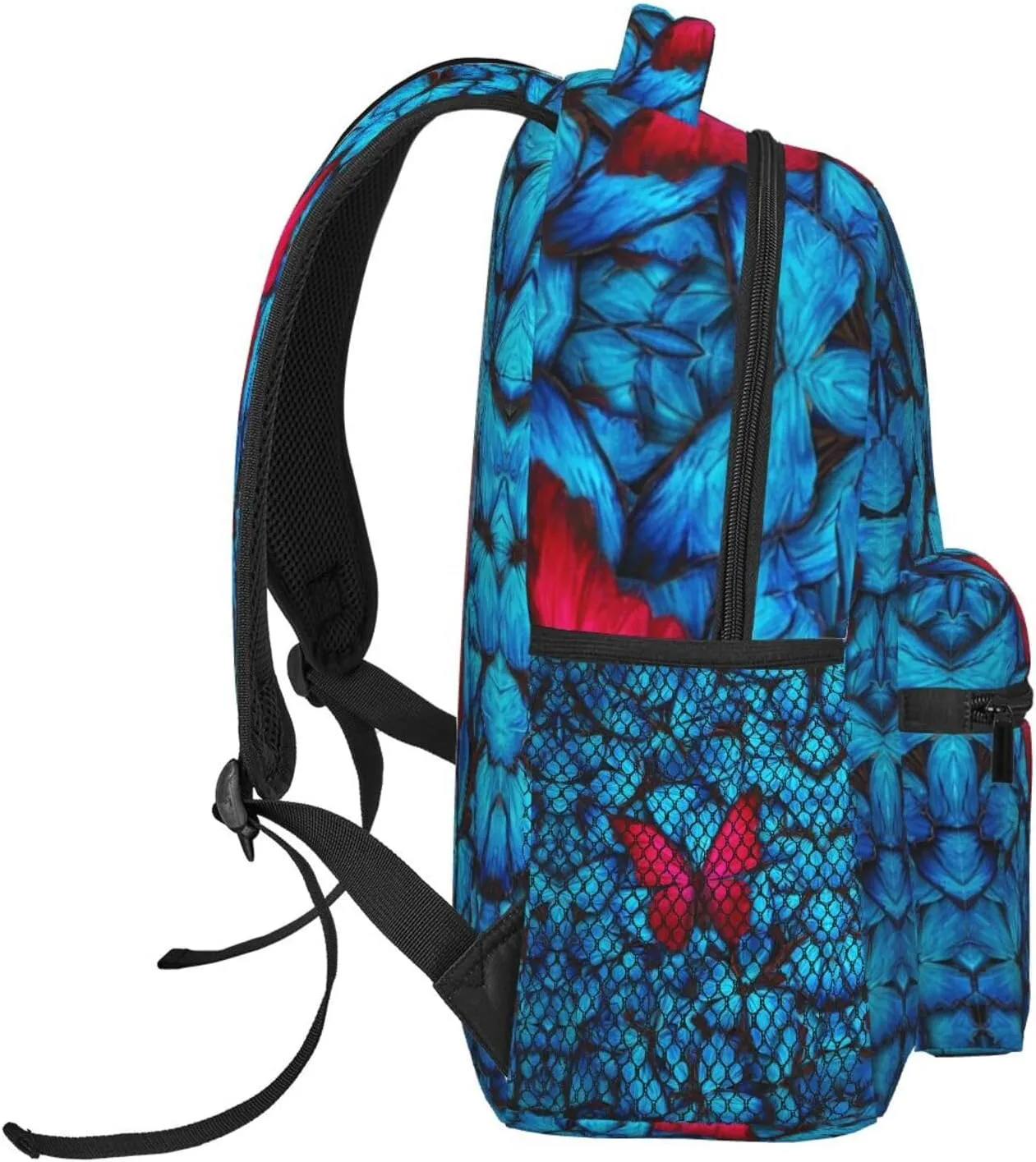 Red And Blue Butterfly Rucksacks Lightweight Multipurpose Anti-Theft Shoulder Bag Big Capacity Traveling & Camping Backpack With Side Pockets