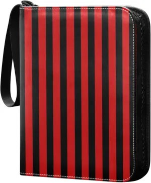 Red Black Stripes Card Binder 4 Pocket Trading Card Album Fits 400 Sports/Game Cards, PU Cover 3 Ring Card Collection with 50 Removable Sleeves