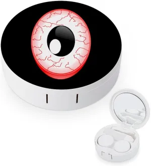 Red Eyeball Contact Lens Case Box Holder Portable Eye Contacts Travel Kit with Mirror