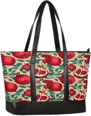 Red Fruit Pomegranate Large Tote Bags Women Handbags with Zipper, Laptop Tote Bag Shopper Shoulder Bag Handbag, Gifts for Women