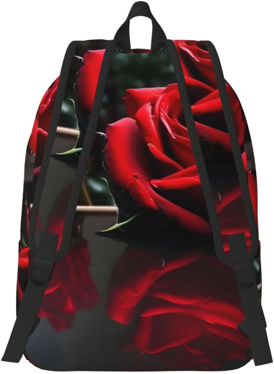 Red Mirror Rose print Duffel Bag, Lightweight Duffel Bag, Casual Backpack, 17.7 x 6.3 x 12.2 inches