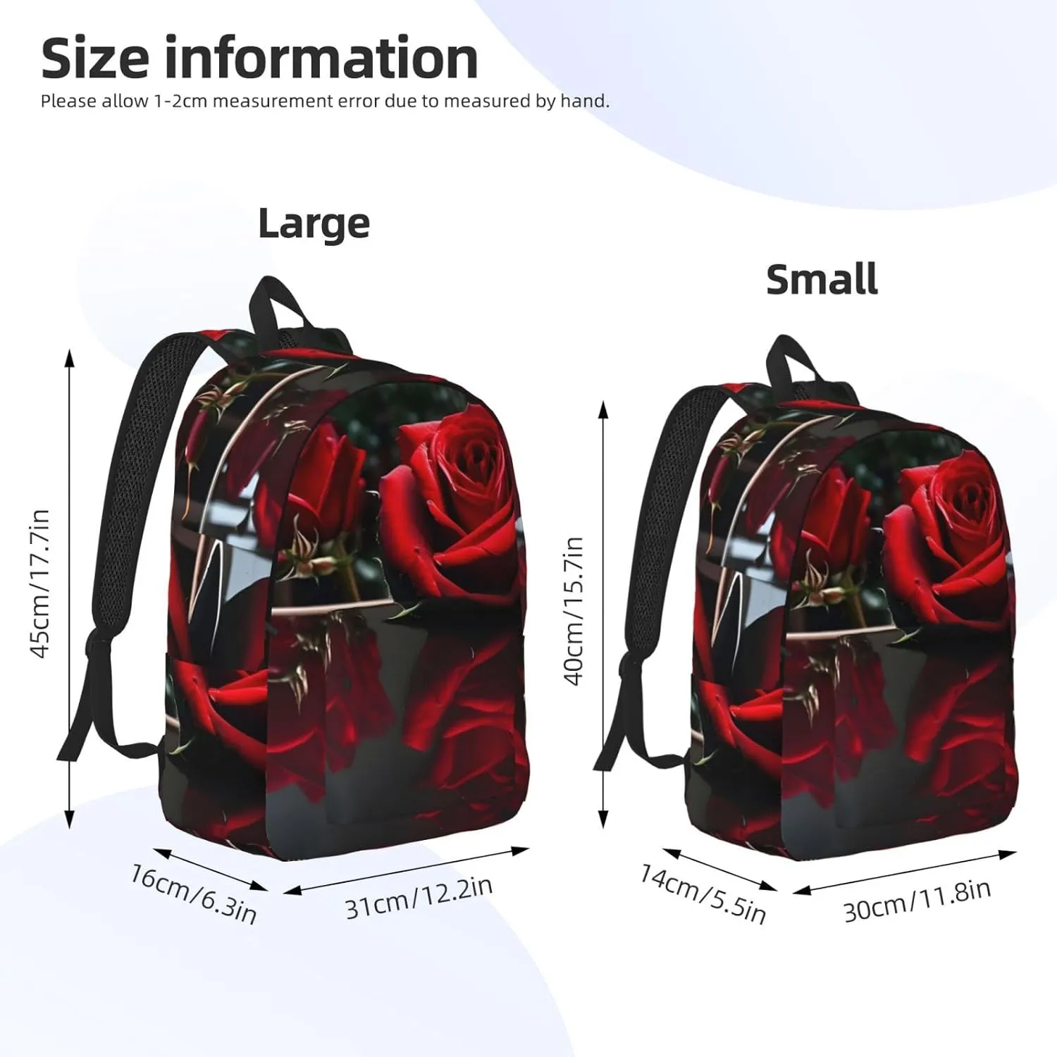 Red Mirror Rose print Duffel Bag, Lightweight Duffel Bag, Casual Backpack, 17.7 x 6.3 x 12.2 inches