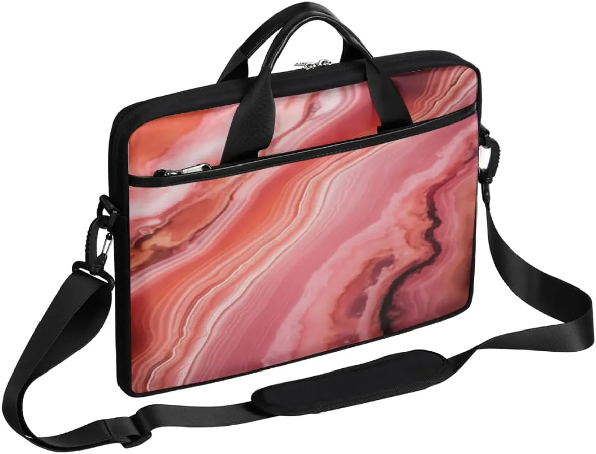 Reddish Pink Marble Laptop Bag for Men Women 13-15 Inch Case Bags Sleeve Shoulder with Anti Slip Removable The Pad Straps(15x1x11inches)