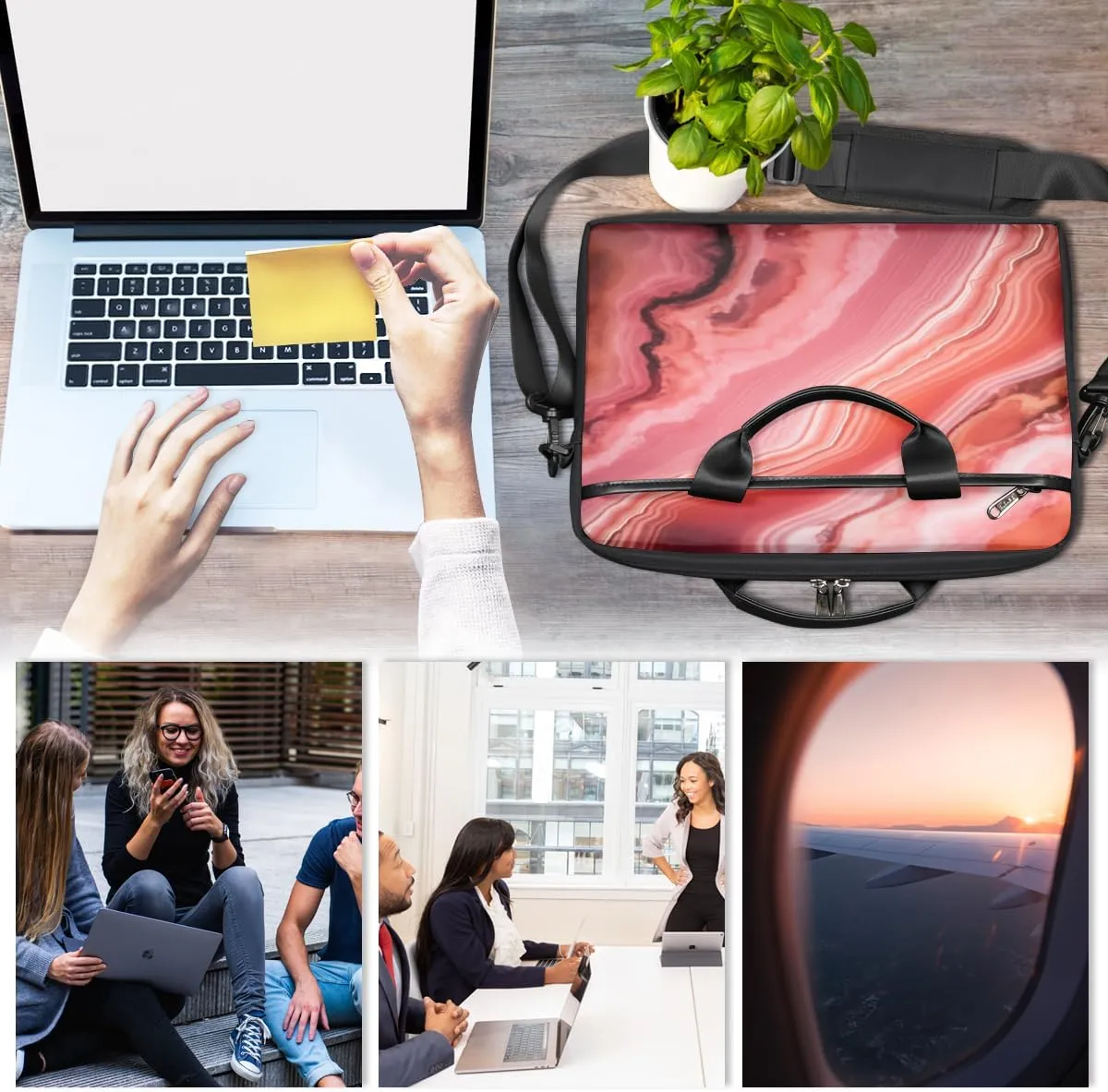Reddish Pink Marble Laptop Bag for Men Women 13-15 Inch Case Bags Sleeve Shoulder with Anti Slip Removable The Pad Straps(15x1x11inches)