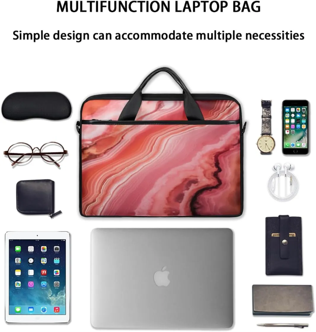 Reddish Pink Marble Laptop Bag for Men Women 13-15 Inch Case Bags Sleeve Shoulder with Anti Slip Removable The Pad Straps(15x1x11inches)