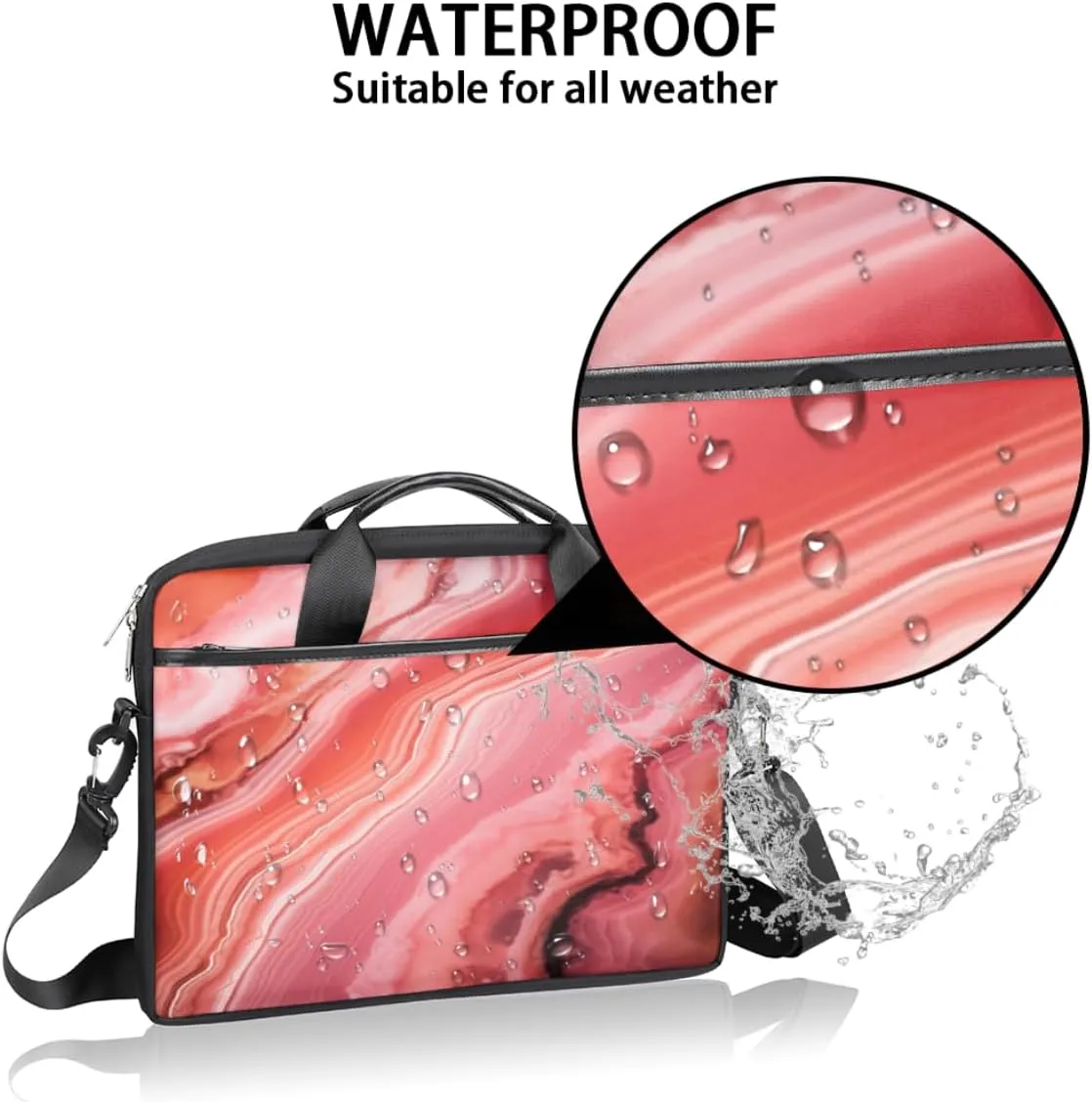 Reddish Pink Marble Laptop Bag for Men Women 13-15 Inch Case Bags Sleeve Shoulder with Anti Slip Removable The Pad Straps(15x1x11inches)