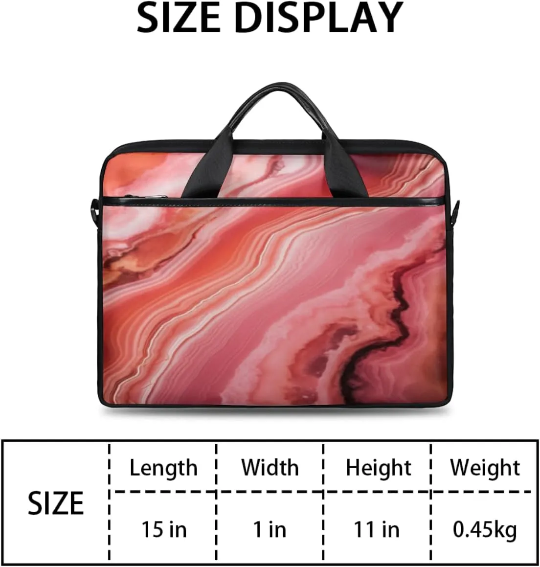 Reddish Pink Marble Laptop Bag for Men Women 13-15 Inch Case Bags Sleeve Shoulder with Anti Slip Removable The Pad Straps(15x1x11inches)