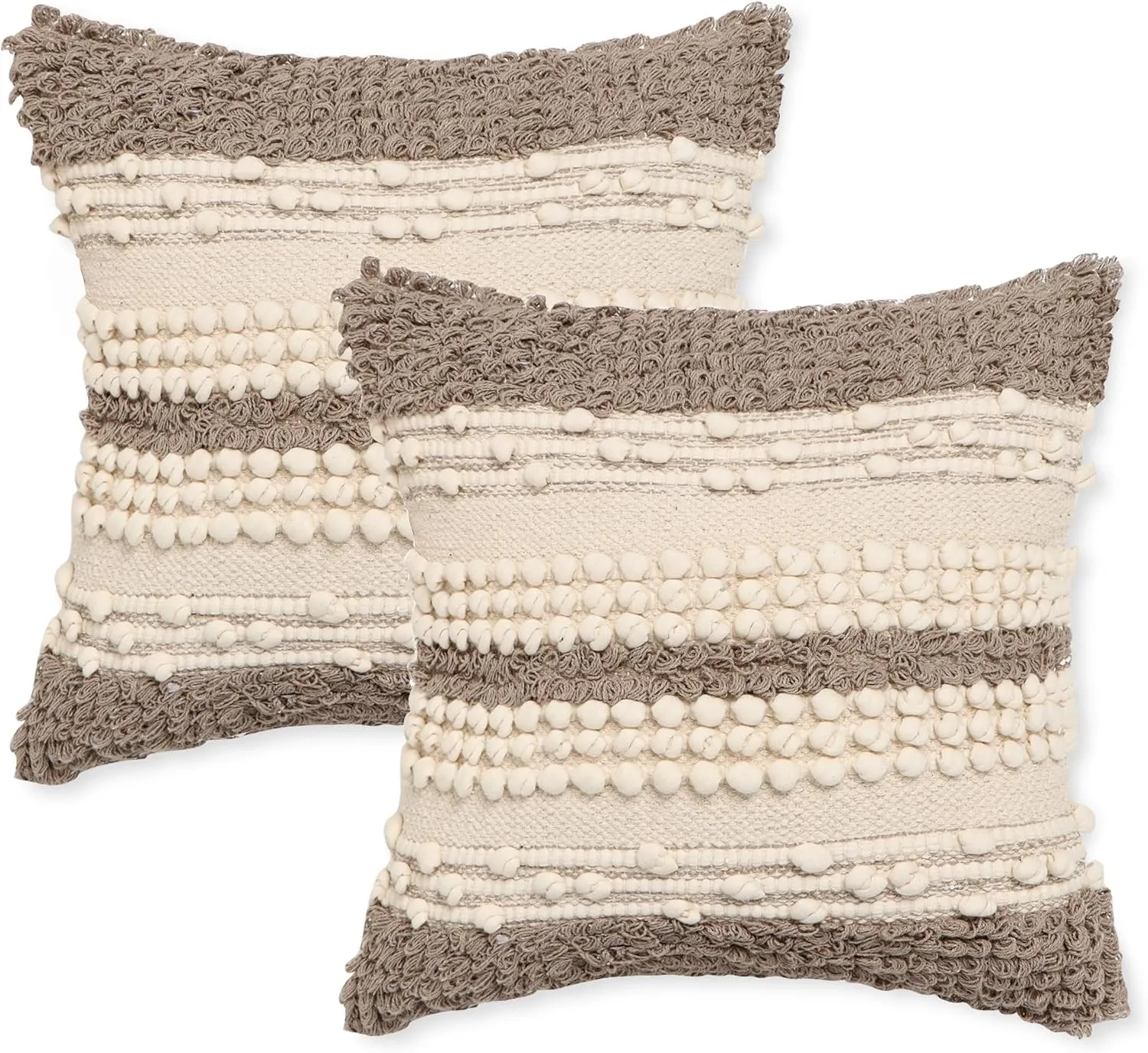 REDEARTH · Boho Textured Throw Pillow Cases - Woven Tufted Decorative Farmhouse Cushion Covers Set for Couch - Sofa - Bed - Chair - Dining - Patio - Outdoor - 100% Cotton (18x18; Natural) Pack of 2