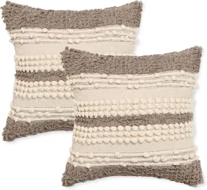 REDEARTH · Boho Textured Throw Pillow Cases - Woven Tufted Decorative Farmhouse Cushion Covers Set for Couch - Sofa - Bed - Chair - Dining - Patio - Outdoor - 100% Cotton (18x18; Natural) Pack of 2