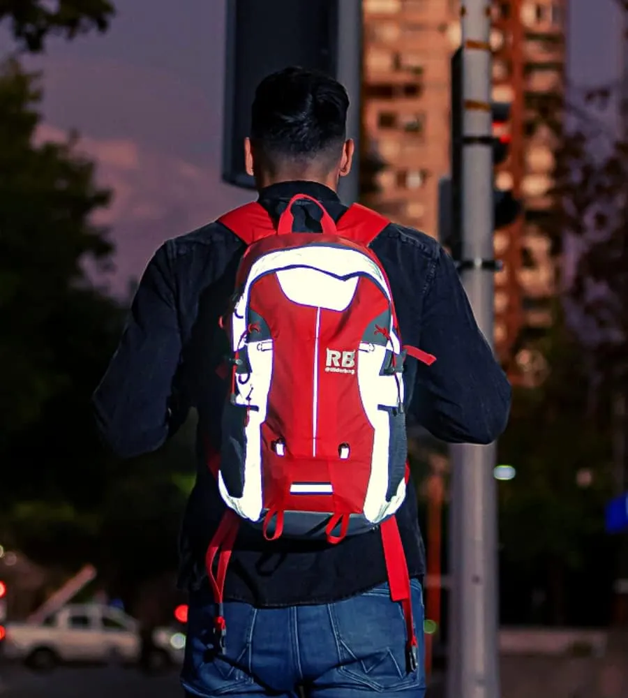 Reflective Motorcycle Backpack – Lightweight Hi Viz Riding Gear with Helmet Holder, Laptop pocket, Ventilated Back, Cycling, Hiking, Sport & Commuter Daypack (red backpack)