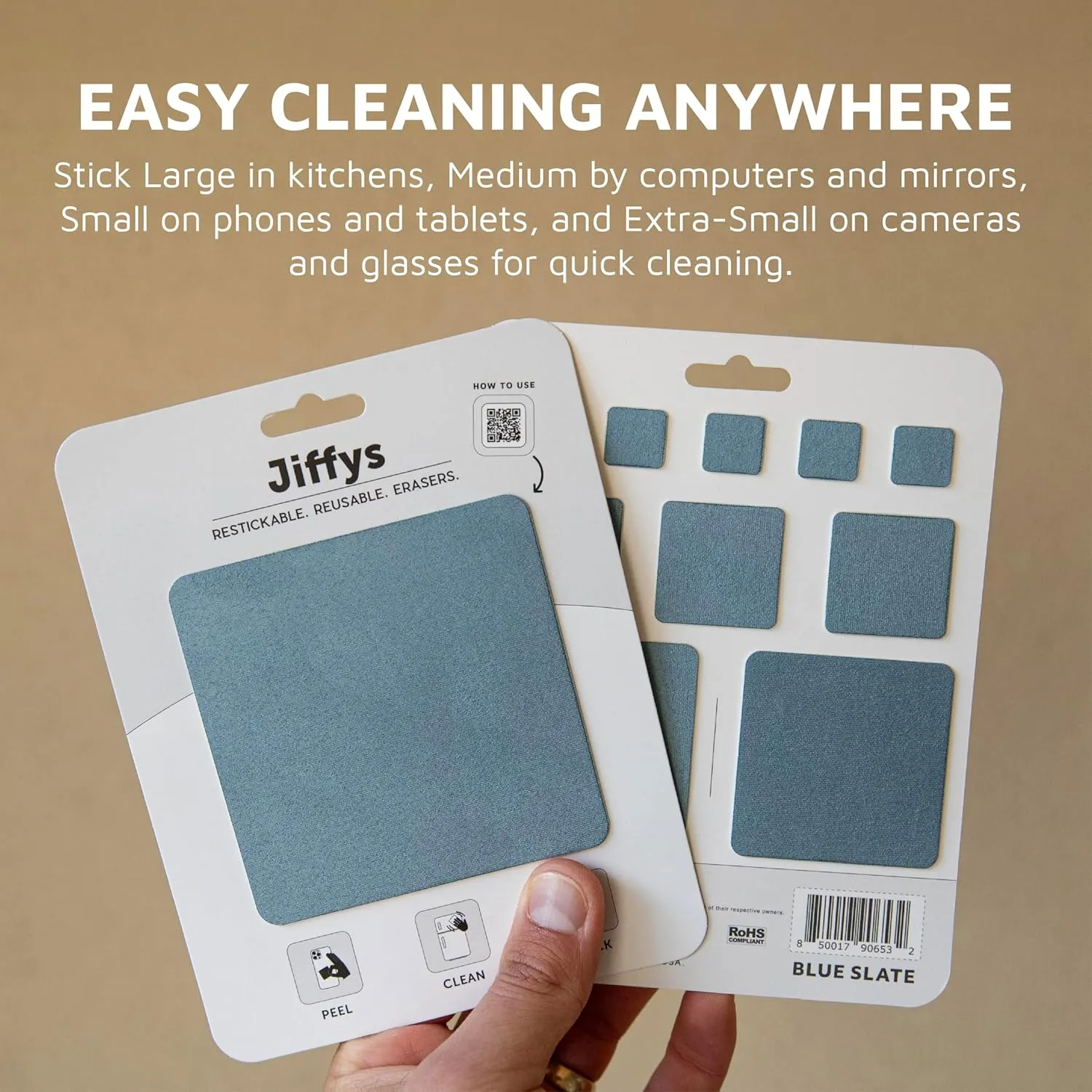 Restickable Cleaning Pads – Reusable, Washable, Multi-Surface Cleaner for Home & Kitchen, Blue Slate
