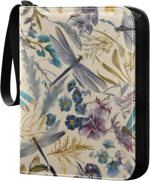 Retro Dragonflies Card Binder 4 Pocket Trading Card Album Fits 400 Sports/Game Cards, PU Cover 3 Ring Card Collection with 50 Removable Sleeves