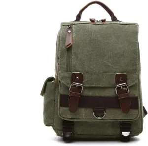 Retro Messenger Bag Canvas Shoulder Backpack One Straps Travel Rucksack Sling Bag Carrying Cases (Army Green)