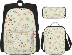 Retro Modern Print Versatile Adjustable Shoulder Fashion Backpack Lunch Bag Pencil Case Large Capacity
