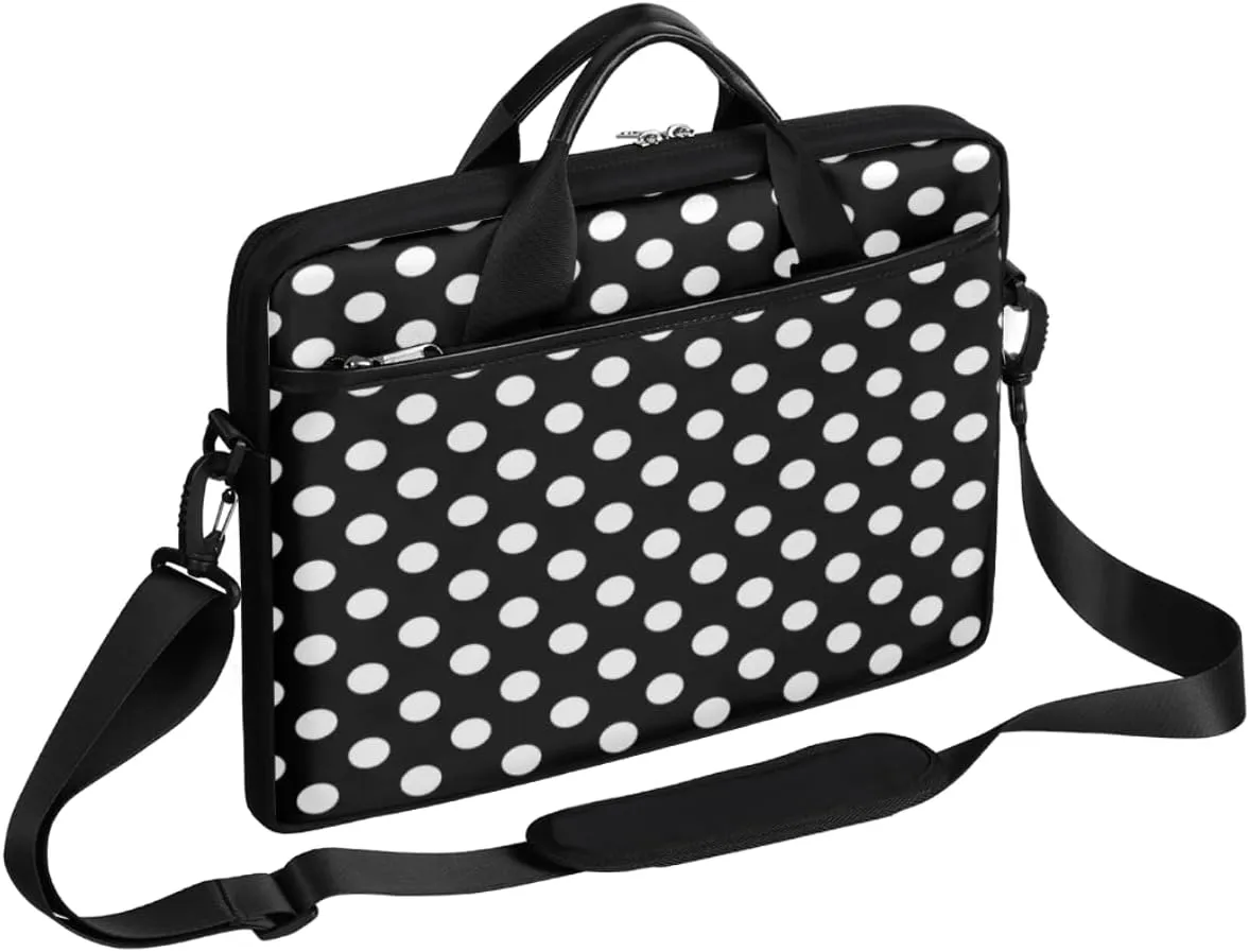 Retro Polka Dot Laptop Bag for Women Men Dotted Waterproof Laptop Sleeve Case with Shoulder Strap Business Briefcase 14-15.6 Inch Laptop Carrier